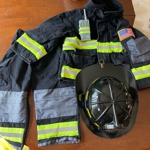 Adorable fireman costume with jacket, pants, and hat!